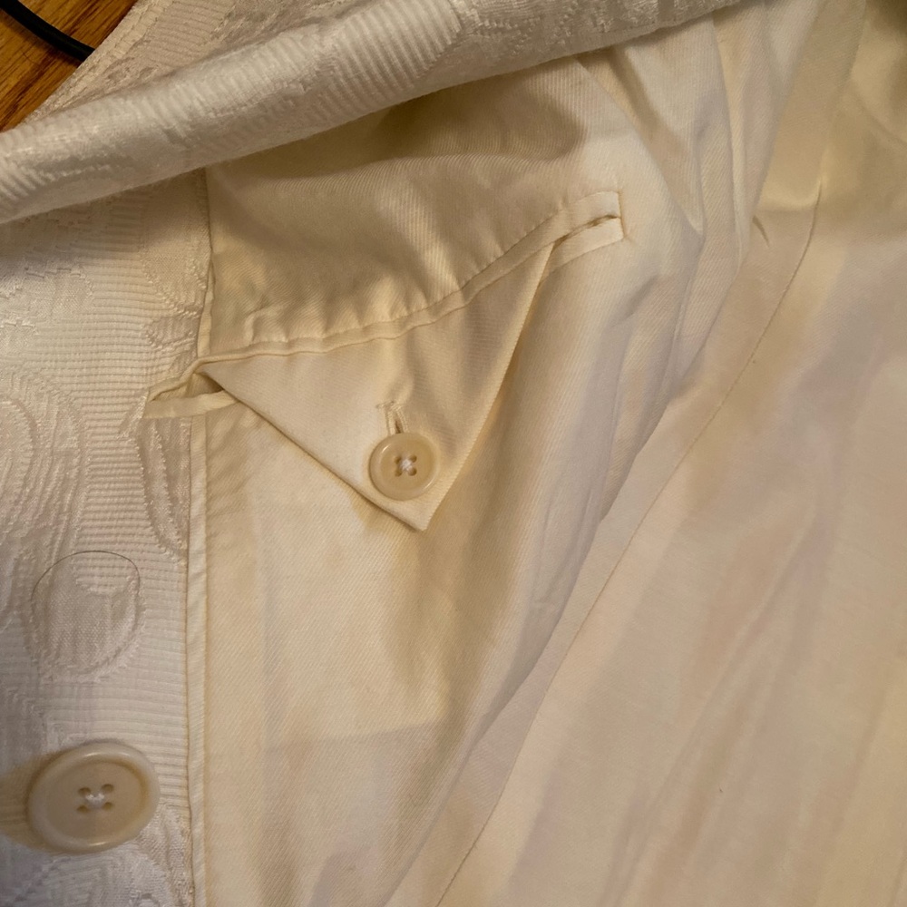TORY BURCH WHITE PATTERNED TUXEDO STYLE BLAZER BLACK COLLAR chic floral - Picture 3 of 7